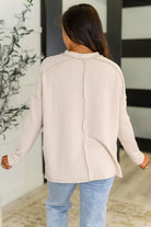 Zenana Wander & Rest Cable Ribbed Knit Drop Shoulder Top in Sand Beige Womens
