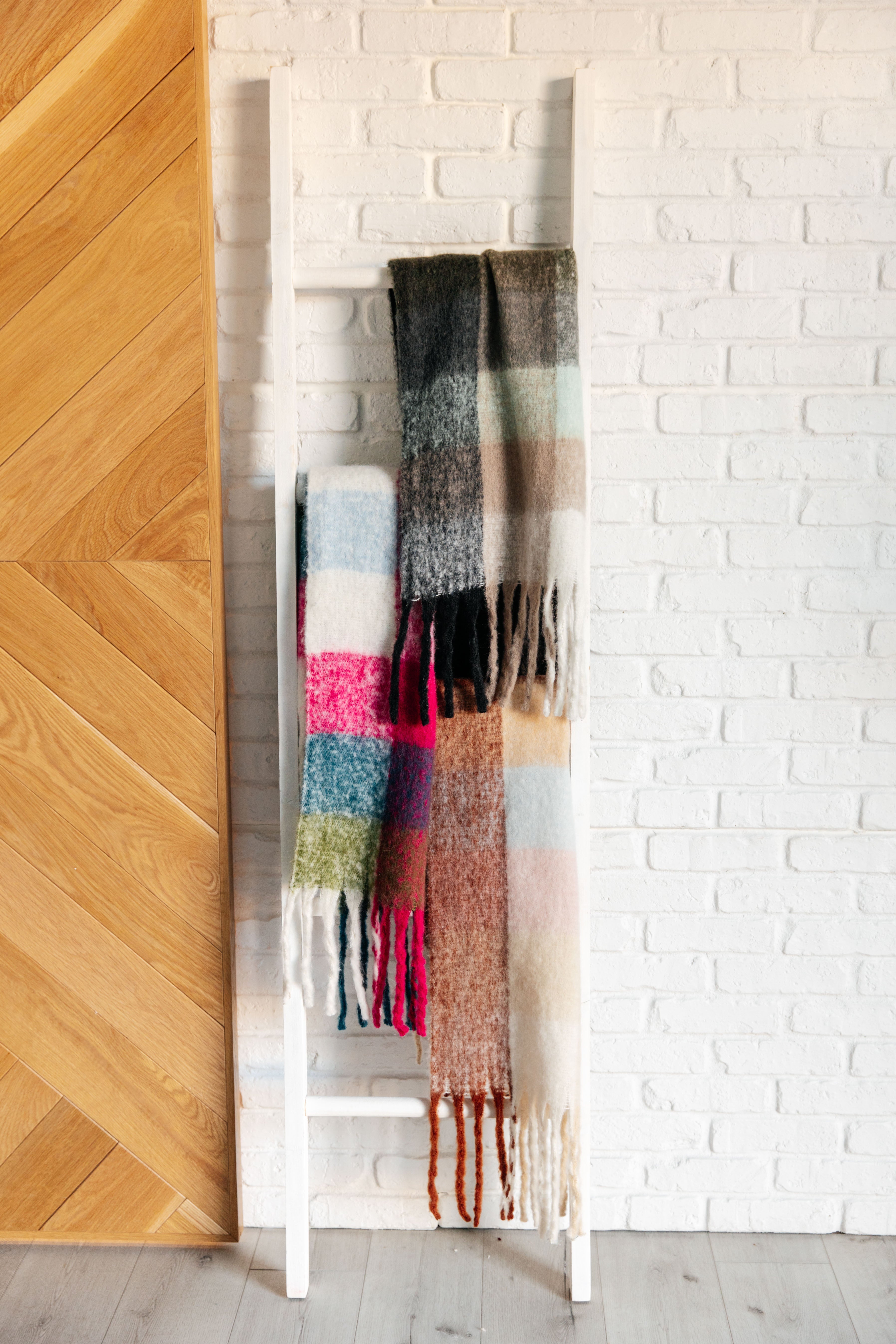 Wanderlust Wrap Oversized Plaid Fringe Scarf in Light Brown Accessories