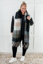 Wanderlust Wrap Oversized Plaid Fringe Scarf in Grey and Jade Accessories
