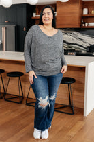 White Birch Warm Thoughts Ribbed Top in Charcoal Ave Shops