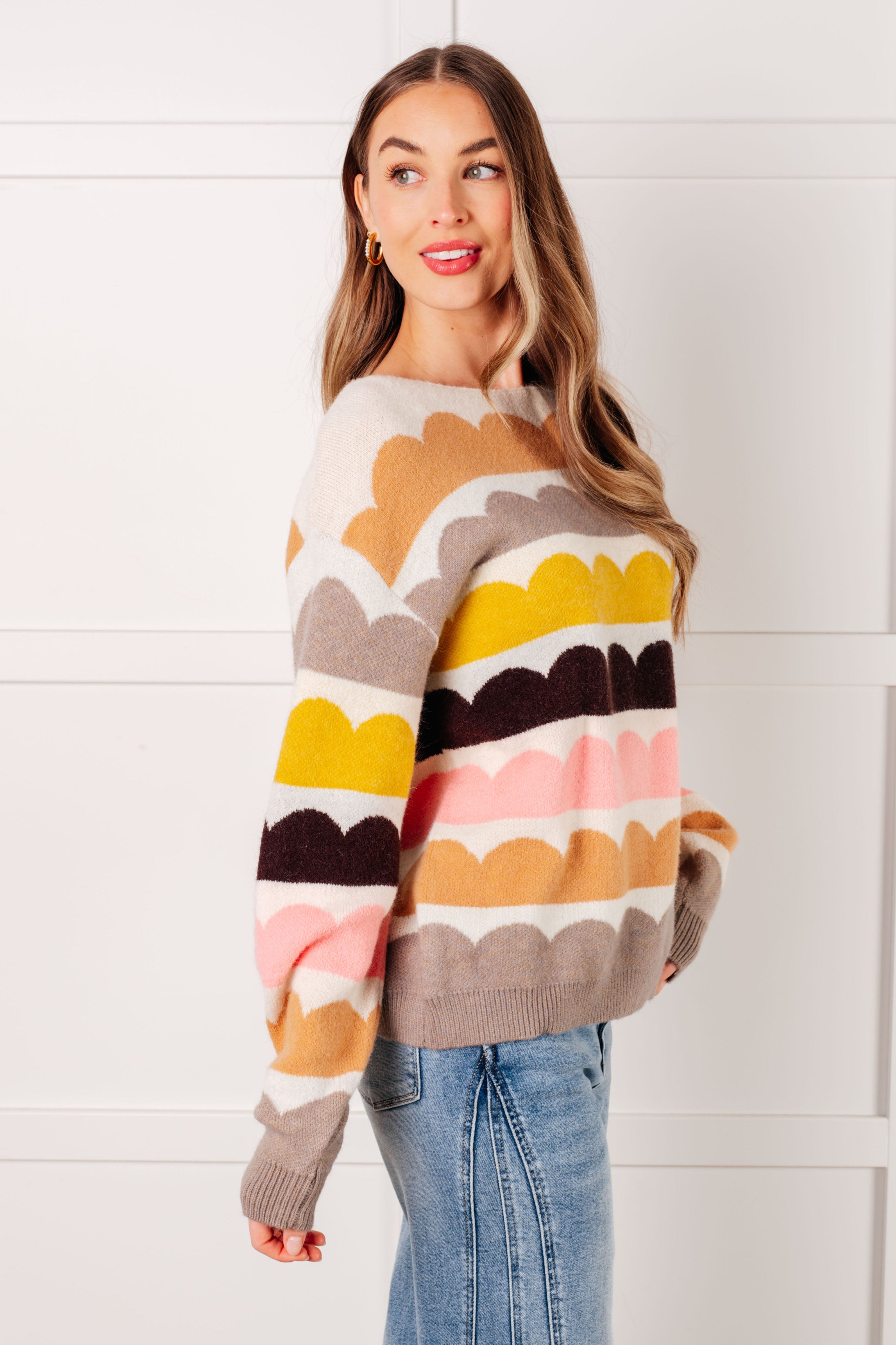 One Eleven North Wave After Wave Multi Color Striped Sweater Tops