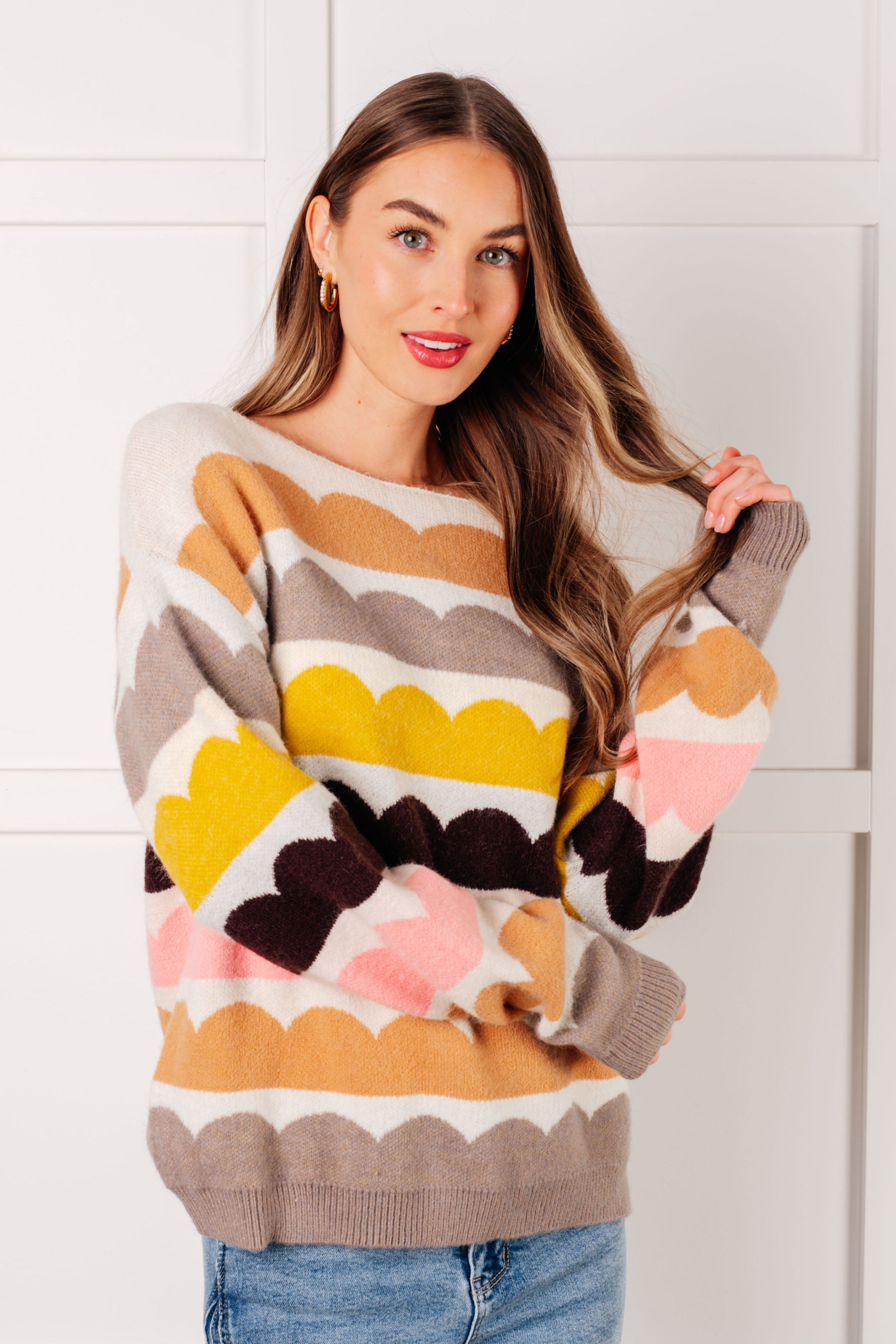 One Eleven North Wave After Wave Multi Color Striped Sweater Tops