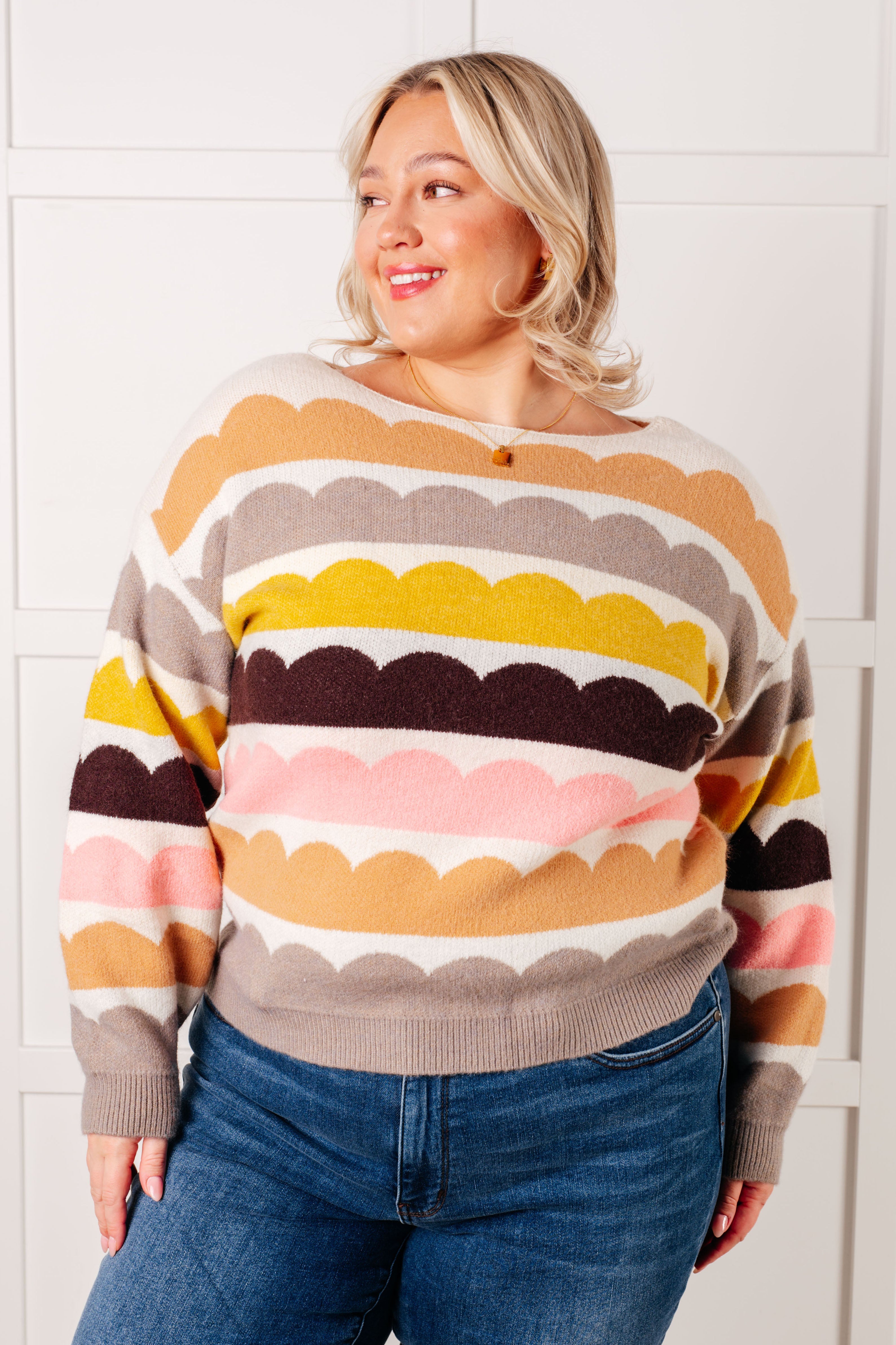 One Eleven North Wave After Wave Multi Color Striped Sweater Tops