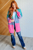 BiBi Turquoise & Pink Pompom When We're Grooving Open Front Cardigan Ave Shops