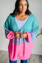 BiBi Turquoise & Pink Pompom When We're Grooving Open Front Cardigan Ave Shops