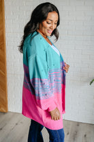 BiBi Turquoise & Pink Pompom When We're Grooving Open Front Cardigan Ave Shops