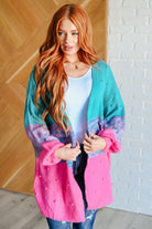 BiBi Turquoise & Pink Pompom When We're Grooving Open Front Cardigan Ave Shops