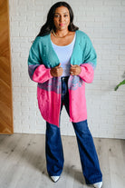 BiBi Turquoise & Pink Pompom When We're Grooving Open Front Cardigan Ave Shops