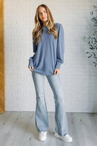 Haptics When the Sun Goes Down Mineral Wash Ribbed Knit Top in Vintage Denim Shirts & Tops