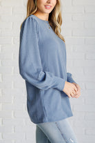 Haptics When the Sun Goes Down Mineral Wash Ribbed Knit Top in Vintage Denim Shirts & Tops