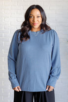 Haptics When the Sun Goes Down Mineral Wash Ribbed Knit Top in Vintage Denim Shirts & Tops