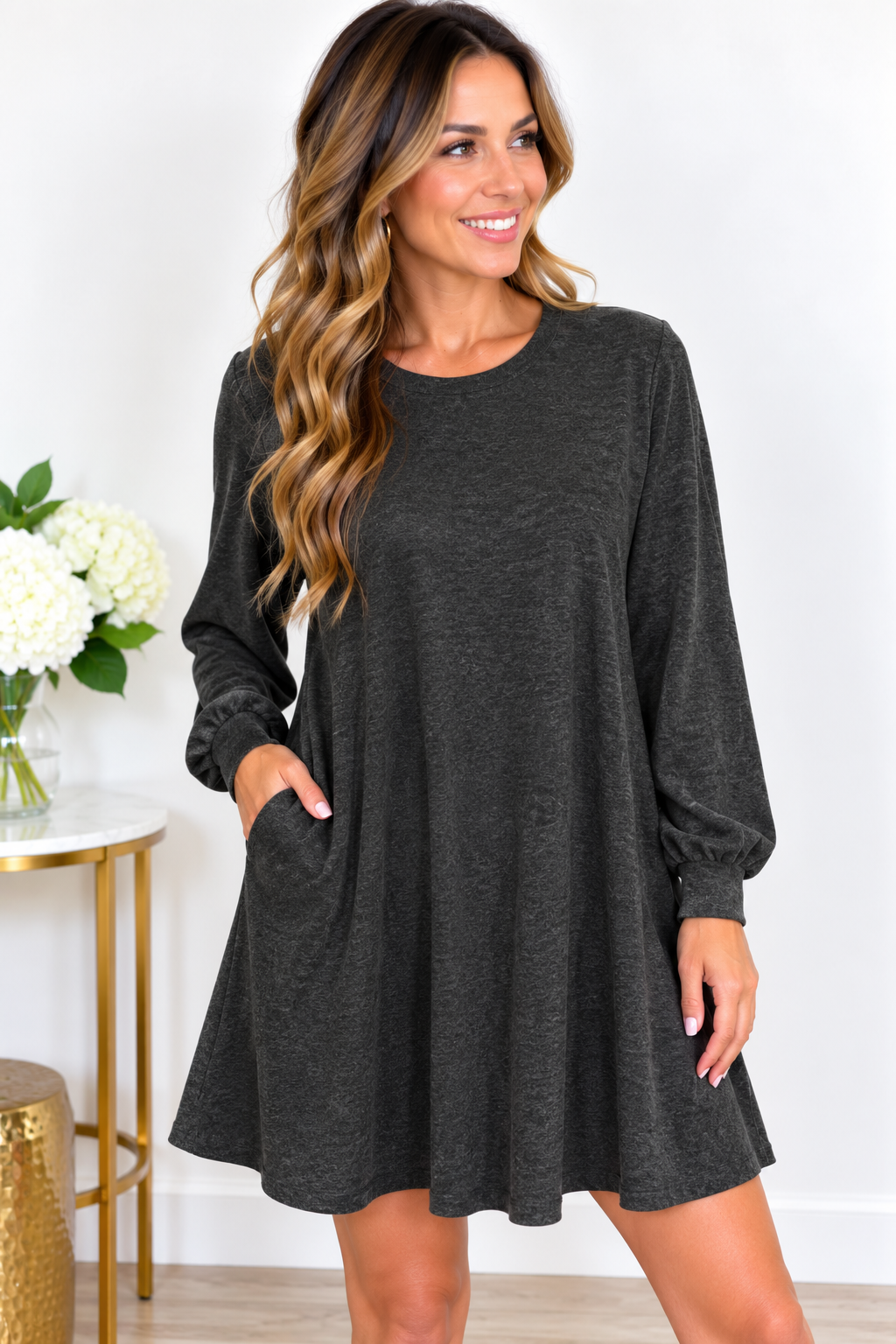 Lovely Melody Wherever The Day Goes Brused Hacci Swing Dress