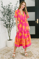 Haptics Whispering Willow V-Neck Dress in Fuchsia Womens