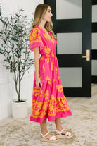 Haptics Whispering Willow V-Neck Dress in Fuchsia Womens