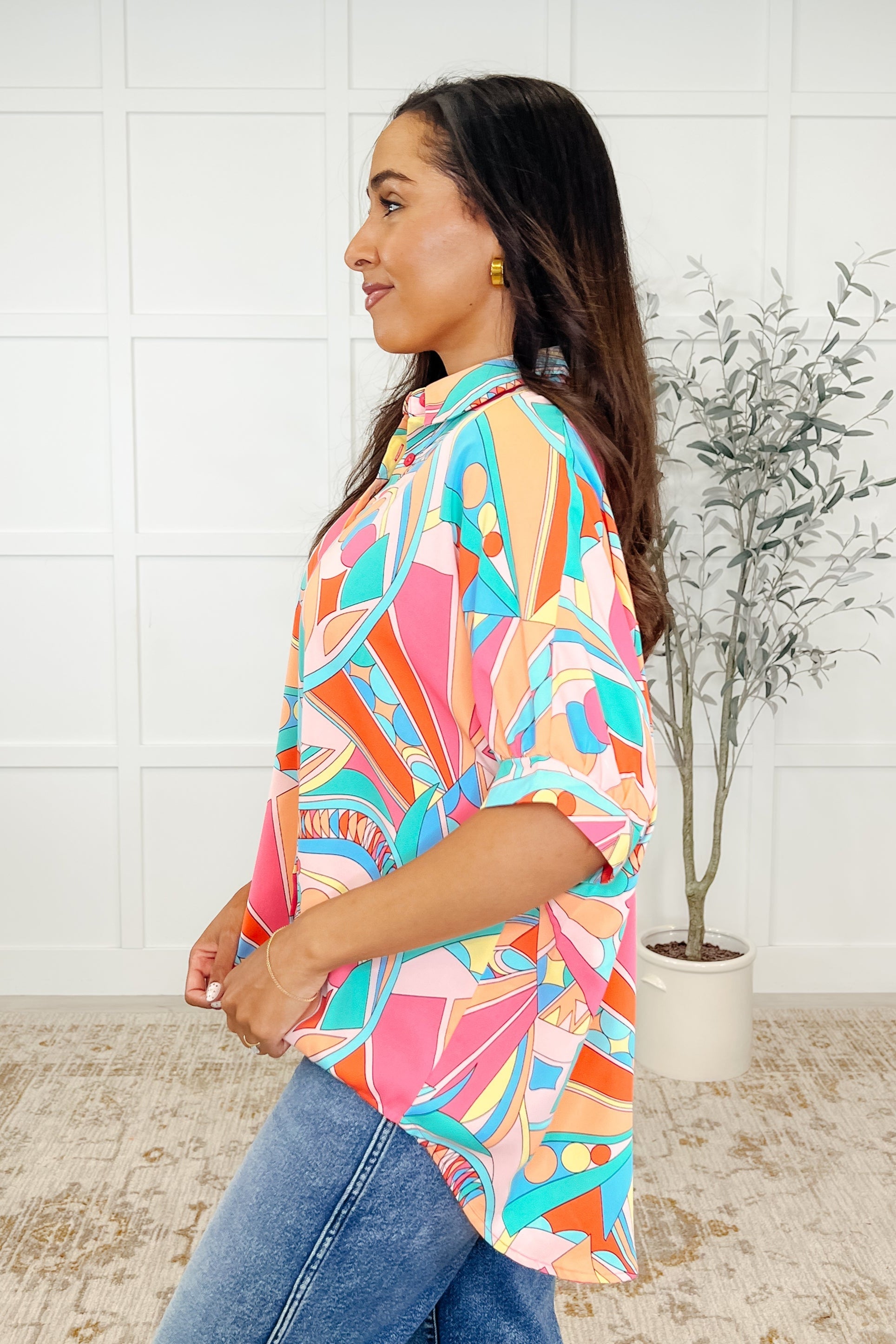 One Eleven North Wide Eyed Abstract Print Batwing Blouse Womens