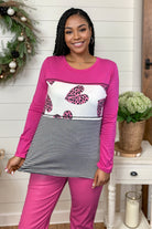 Heimish Pink Heart Color Block Wildly In Love Long Sleeve Top Shirts