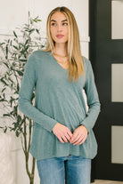Emerald Wind off the Sea V-Neck Relaxed Jersey Knit Top Womens