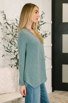 Emerald Wind off the Sea V-Neck Relaxed Jersey Knit Top Womens
