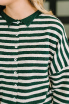 Zenana Won't Be Long Collared Sweater Button Down in Hunter Green Womens