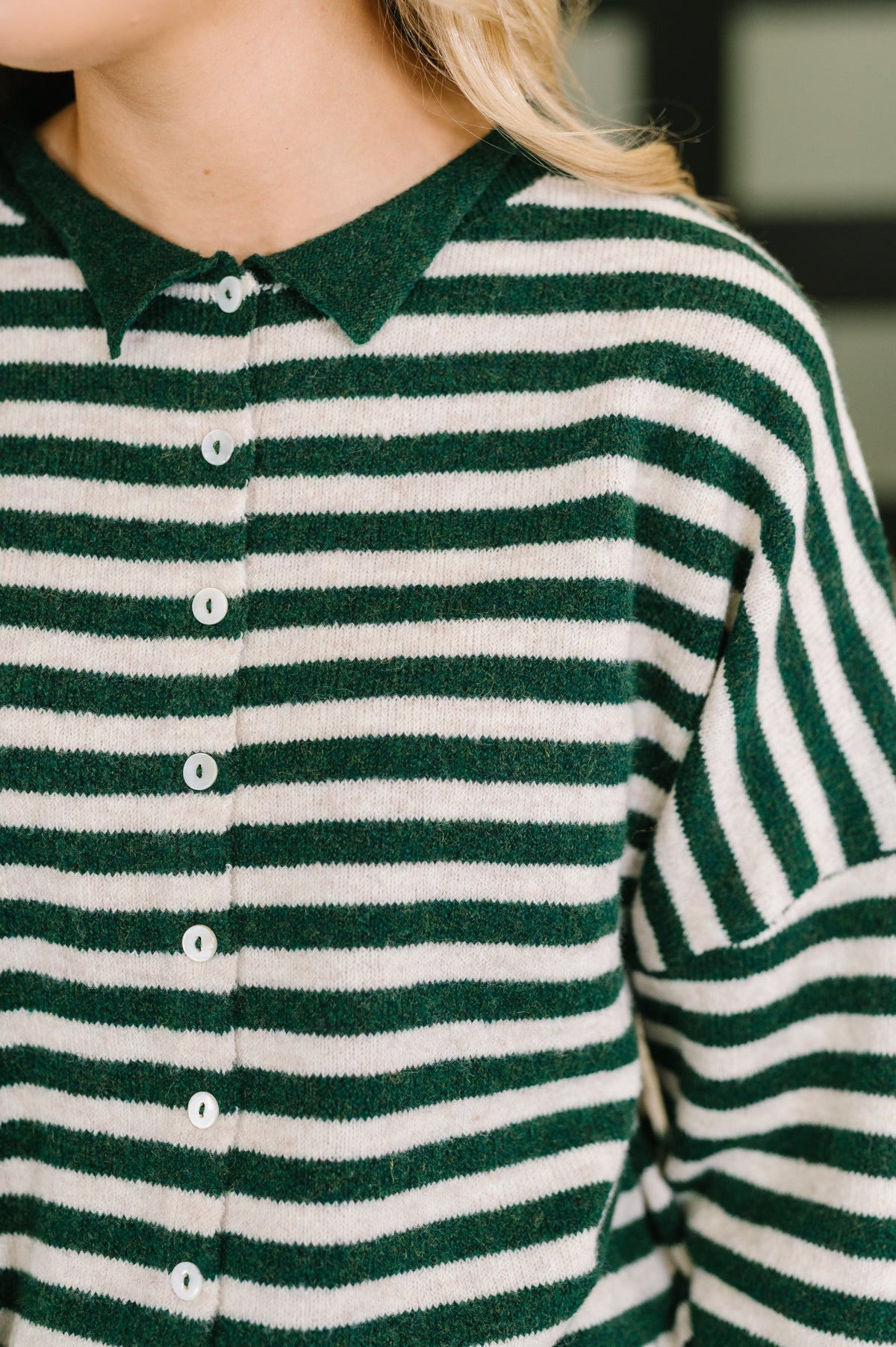 Zenana Won't Be Long Collared Sweater Button Down in Hunter Green Womens