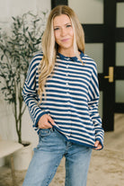 Zenana Won't Be Long Collared Sweater Button Down in Navy Womens
