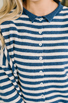 Zenana Won't Be Long Collared Sweater Button Down in Navy Womens