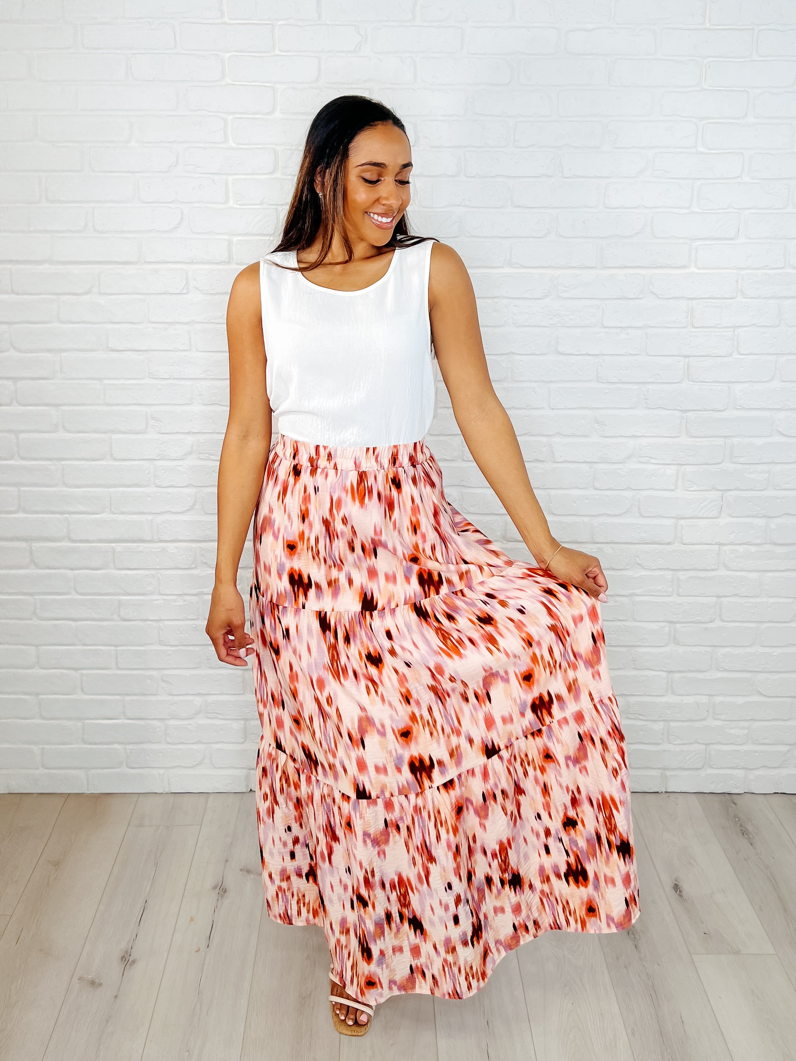 One Eleven North Words Fail Me Watercolor Print Maxi Skirt Womens
