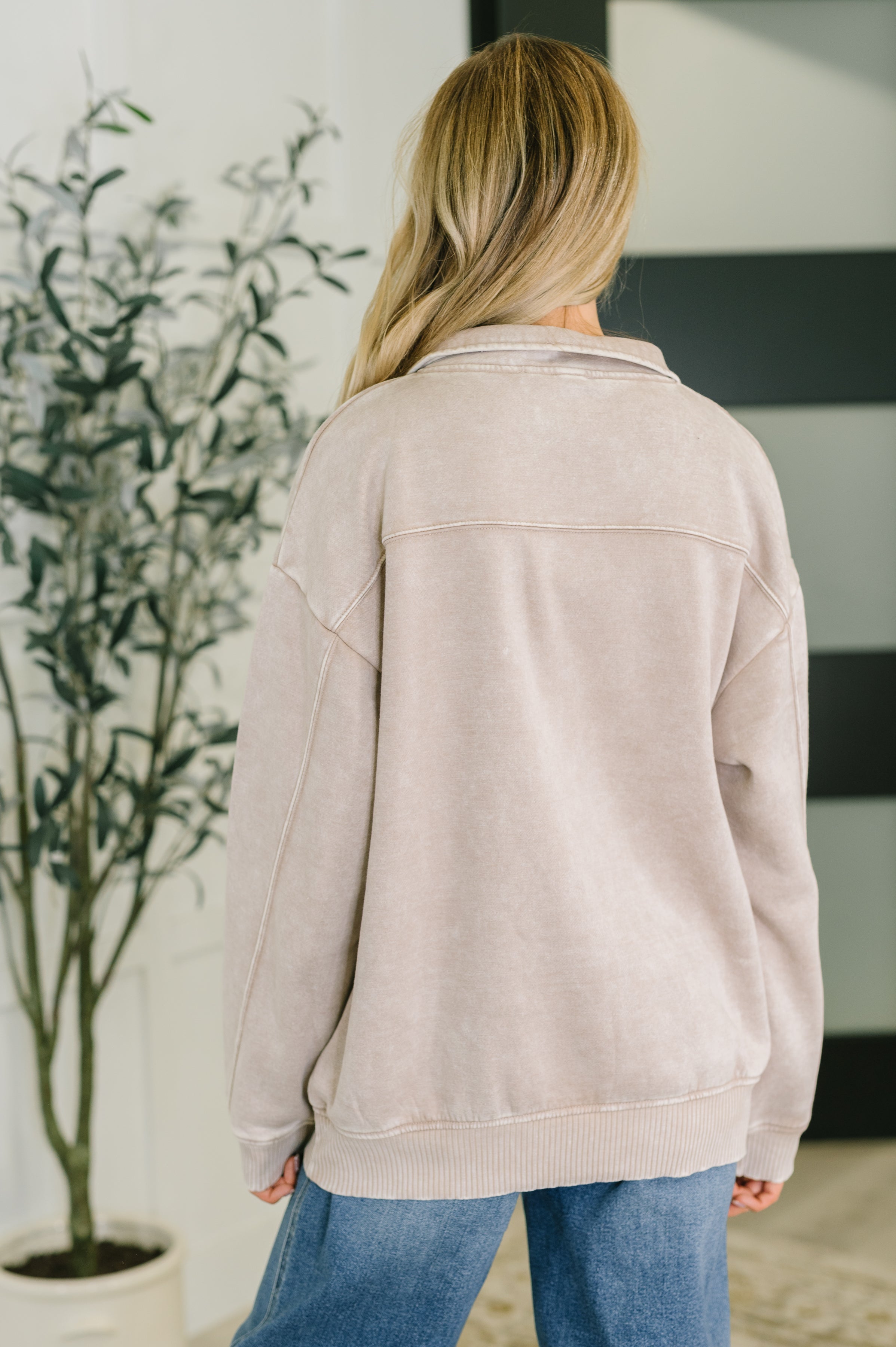 Zenana Washed You Should Know Half Zip Pullover in Ash Mocha Womens