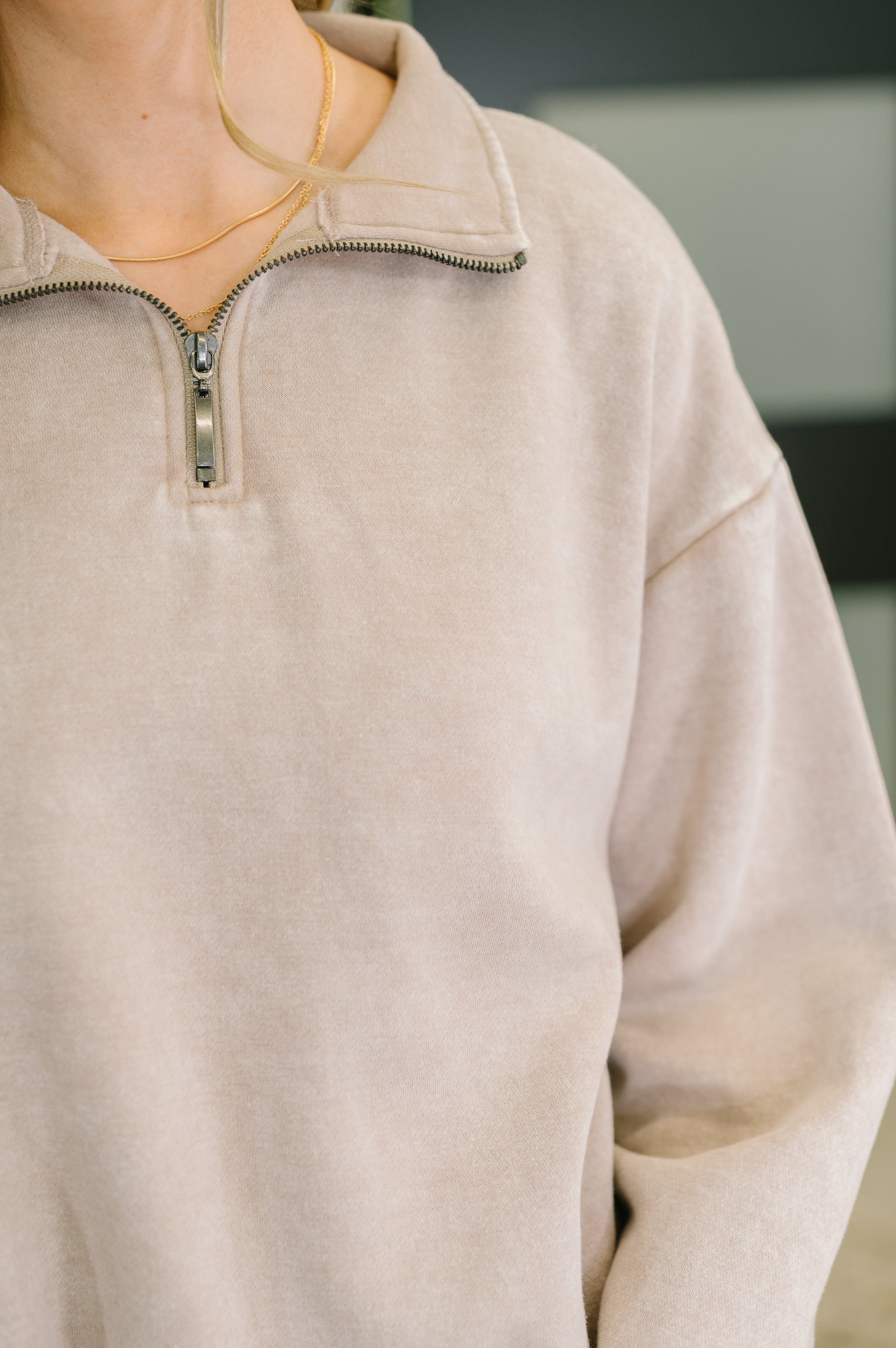Zenana Washed You Should Know Half Zip Pullover in Ash Mocha Womens
