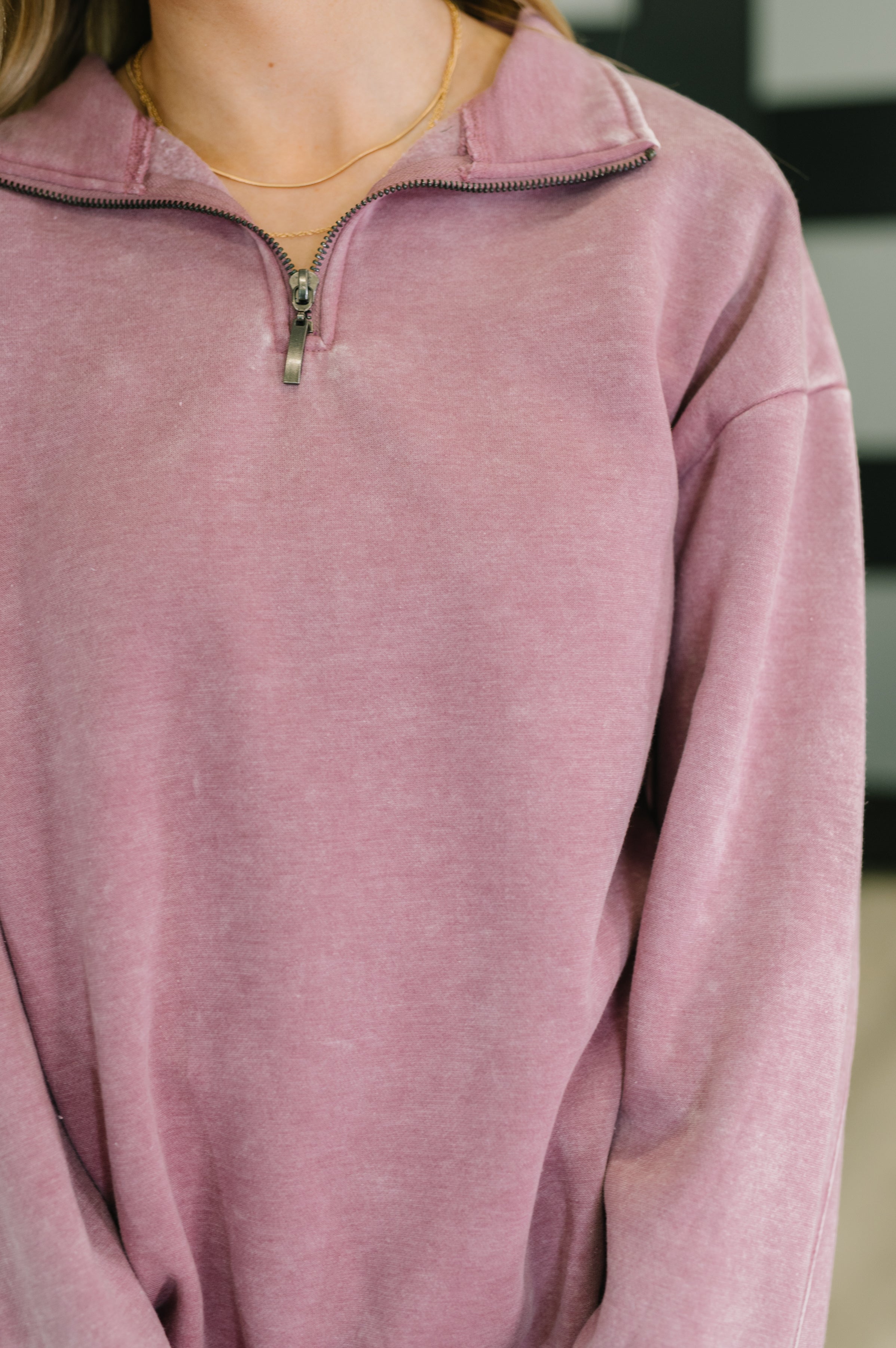 Zenana Washed You Should Know Half Zip Pullover in Light Rose Womens