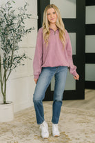 Zenana Washed You Should Know Half Zip Pullover in Light Rose Womens