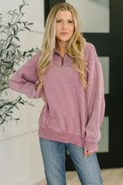 Zenana Washed You Should Know Half Zip Pullover in Light Rose Womens