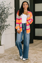 One Eleven North Mocha/Oragne & Pink Your Opinion Matters Striped Cardigan Womens