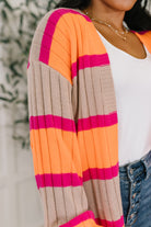 One Eleven North Mocha/Oragne & Pink Your Opinion Matters Striped Cardigan 2XL Womens
