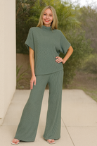 Zenana Ash Jade Mock Neck Sweater Top and Pants Sweater Set ASH JADE