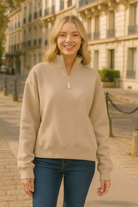 Zenana Ash Mocha Fleece Half Zip Sweatshirt ASH MOCHA