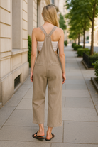 Zenana Ash Mocha Washed Knot Strap Pockets Jumpsuit