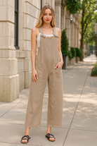 Zenana Ash Mocha Washed Knot Strap Pockets Jumpsuit