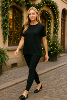 Zenana Black Brushed DTY Microfiber Short Sleeve Top and Pants Loungewear Set