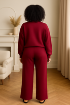 Zenana Cabernet Ribbed Round Neck Pullover and Drawstring Pants Set