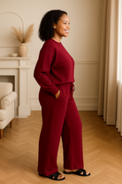 Zenana Cabernet Ribbed Round Neck Pullover and Drawstring Pants Set