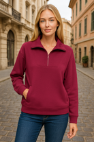 Zenana Cabernet Scuba Quarter-Zip Long Sleeve Sweatshirt CABERNET