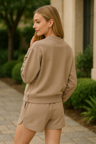 Zenana Cocoa Scuba Long Sleeve Sweatshirt and Shorts Set