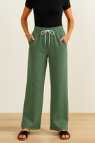 Zenana Dark Forest Scuba Drawstring Wide Leg Pants DK FOREST