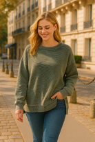 Zenana Dark Olive Acid Washed Double Ribbed Hi-low Sweatshirt DK OLIVE