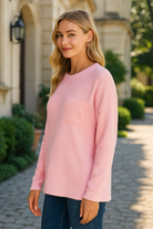 Zenana Dark Pink Ribbed Brushed Melange Hacci Sweater with Chest Pocket