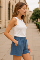Zenana Dusty Blue Cotton Slub Shorts