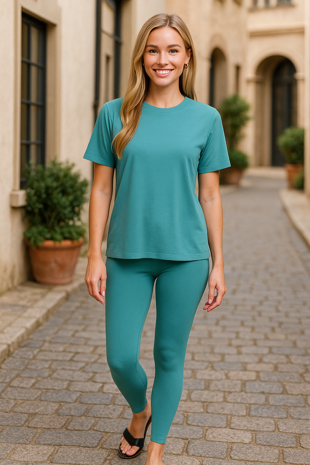 Zenana Dusty Teal Brushed Dty Microfiber Short Sleeve Top and Pants Loungewear Set DUSTY TEAL