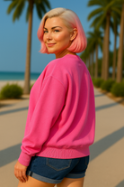 Zenana Hot Pink Soft Fleece Pigment Dye Round-neck Sweatshirt