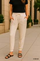 Zenana Heather Beige Drawstring Scuba Jogger Sweatpants with Pockets H BEIGE